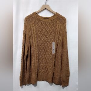 NWT Old Navy Cable Knit Sweater Womens XXL Tan Boho Retro 90s Y2K Casual Comfy